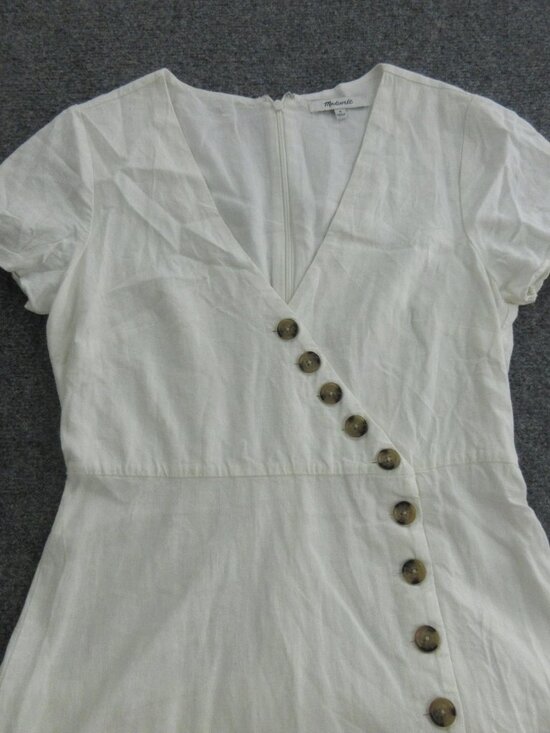 Madewell Dress Womens 0 White Short Sleeve Button Front Wrap Midi Fit Flare - Picture 3 of 4